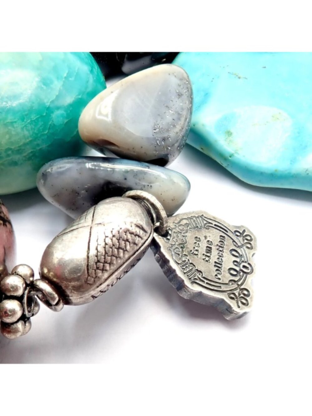 Rare! Mario Buccellati Free Time Silver Large Snake Turtle River Stone Necklace - Picture 11 of 14